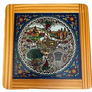 Vintage Trive Table Decor Ceramic Wood “Jerusalem Holy Land” Hand Painted